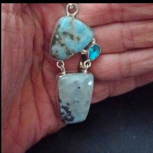 New!Natural Larimar and blue topaz! 2.55 in.
